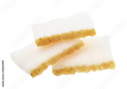 Slices of pork fatback isolated on white, clipping path