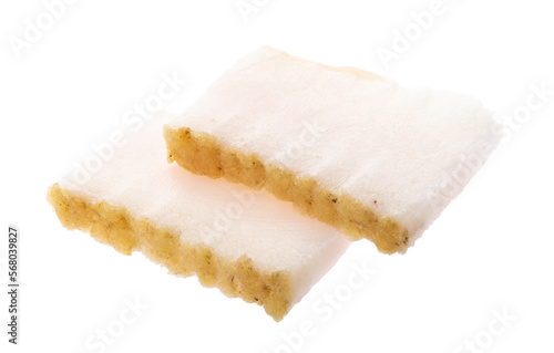 Slices of pork fatback isolated on white, clipping path