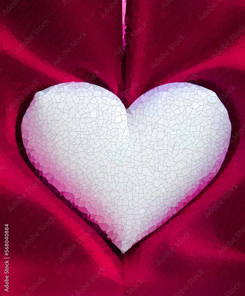 Fototapeta premium Illustration of a white heart on a red textured background. 3d rendering. Valentines Day. Illustration Background for Valentine`s Day.