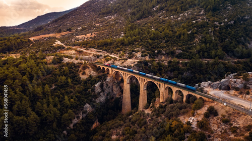 the train passes over the bridge over the gorge