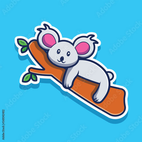 cute koala on the tree sticker cartoon