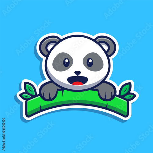 cute panda logo character with bamboo vector illustration