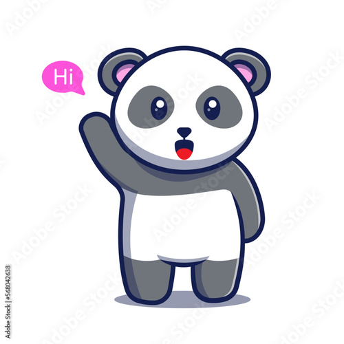 cute panda character waving hand vector illustration