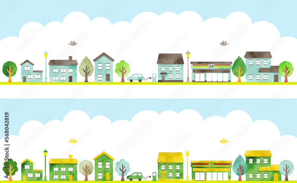 Set of houses doodle, vector illustration