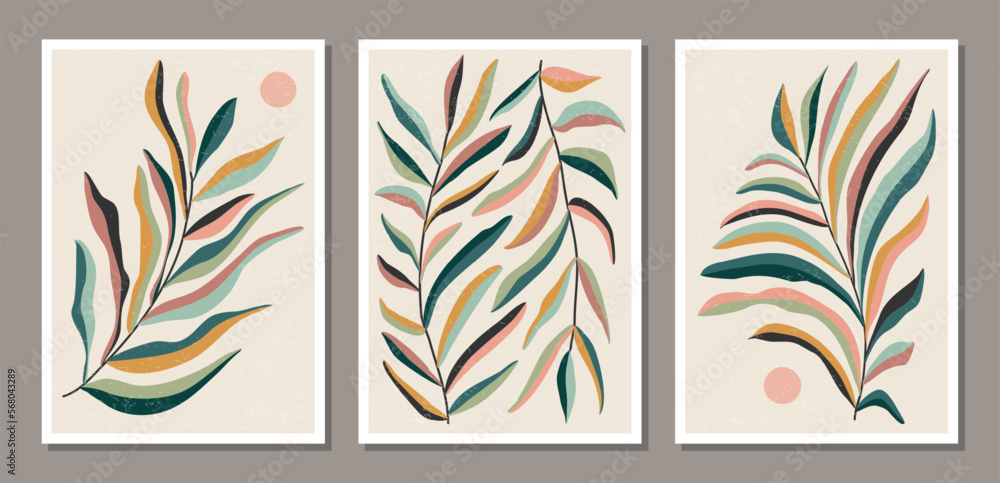 Fototapeta premium Set Matisse inspired contemporary collage botanical minimalist wall art poster