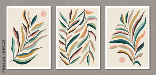Set Matisse inspired contemporary collage botanical minimalist wall art poster