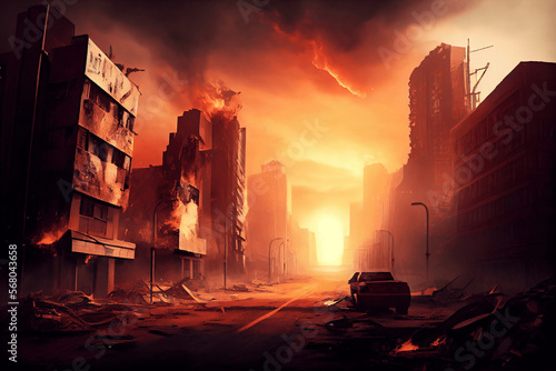 Post Apokalyptische brennende Stadt