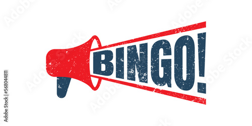 Megaphone Bingo red stamp text on white, vector graphic