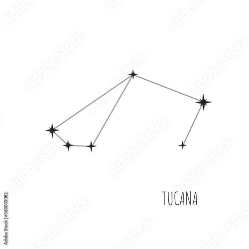 Vector Constellation Tucana on white background. Doodle, sketch, drawn style, set of linear icons of all 88 constellations. photo