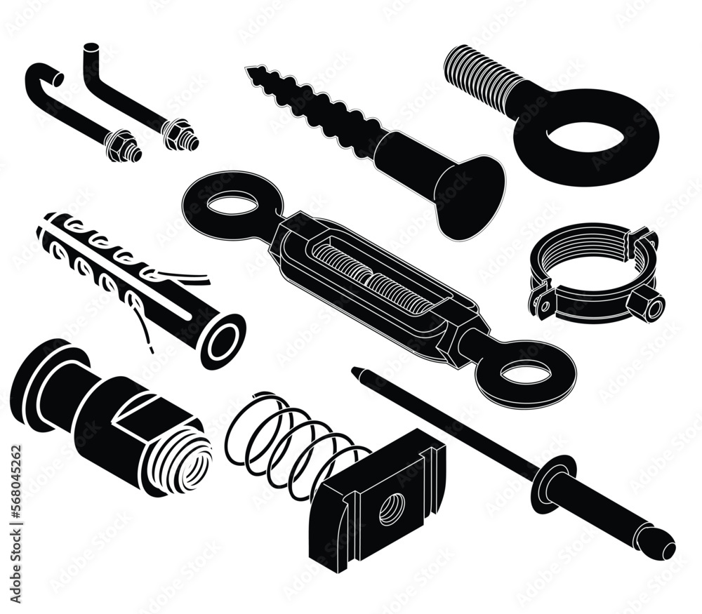 Bolt and nut vector illustration set Bolt and nut vector illustration set