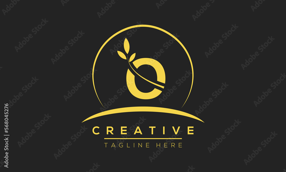 initial O circle letter logo design with leaf. O logo icon vector ...