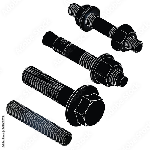 vector bolt and nut set illustration