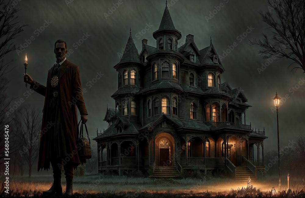 Haunted house scary and creepy scene
