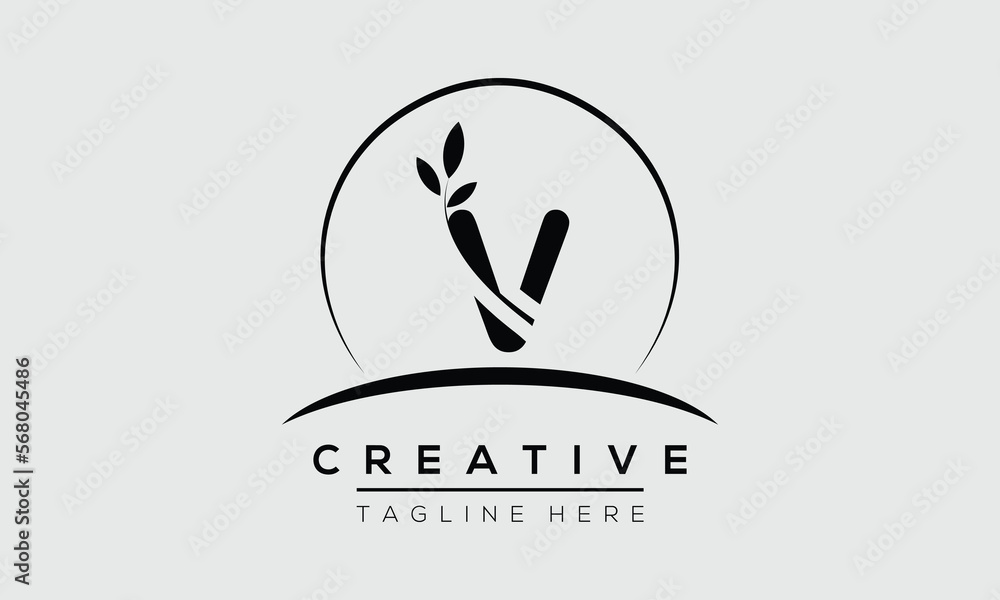 initial V circle letter logo design with leaf. V logo icon vector template. initial V circle letter logo design with leaf. V logo icon vector template.