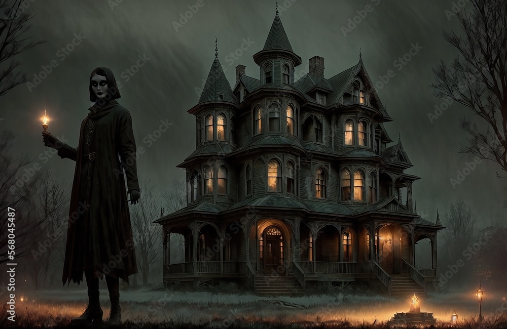 Haunted house scary and creepy scene
