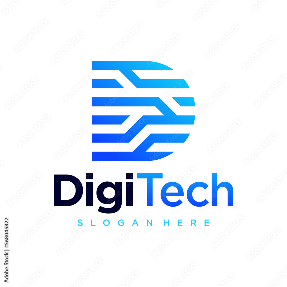 Digital Technology Pixel Initial Letter D Logo Design Template