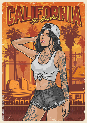 Beautiful street girl poster colorful