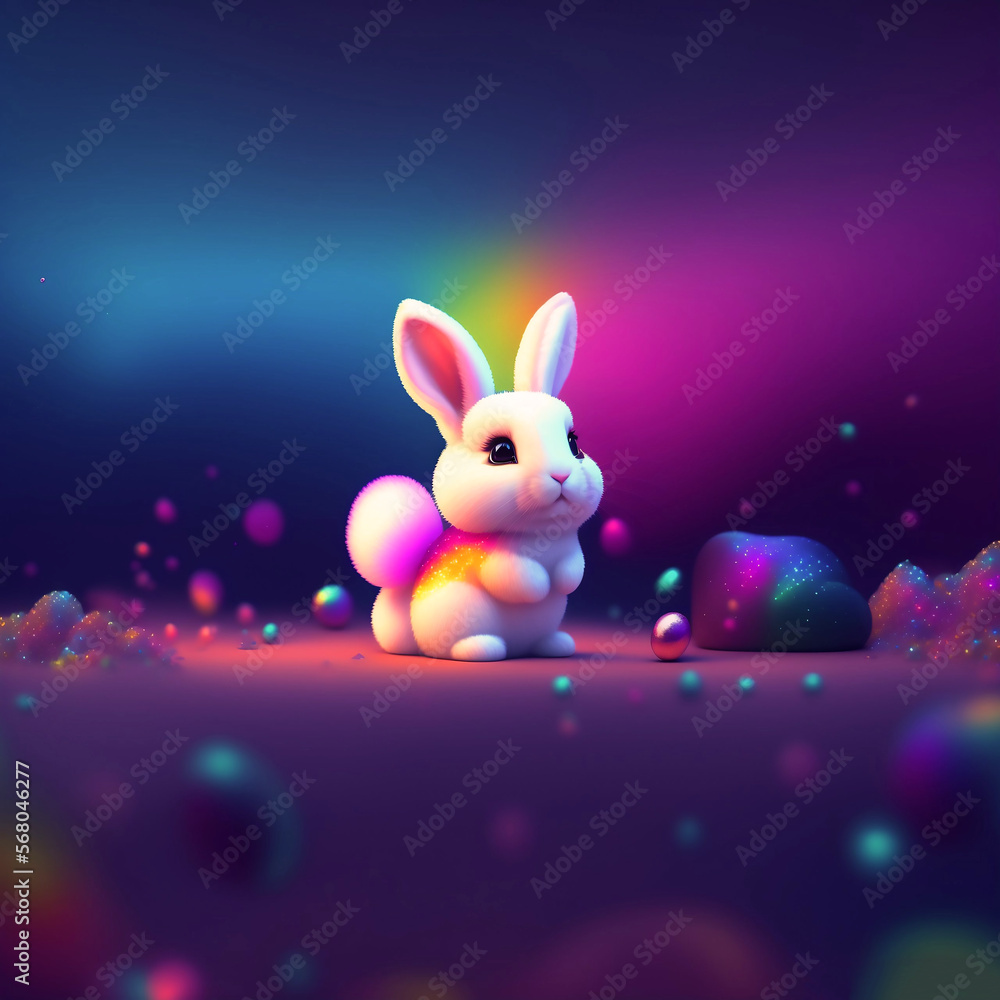 Cute Ears Bunny Behind multi color And Decorated body In Flowery Field