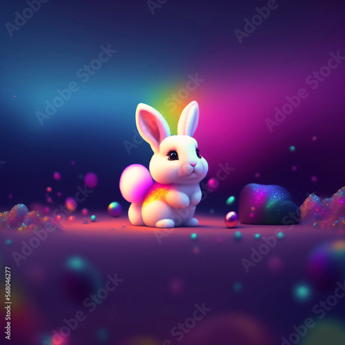 Cute Ears Bunny Behind multi color And Decorated body In Flowery Field © Chitrogiri