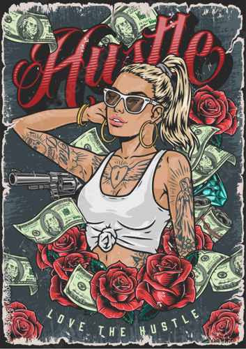 Hustle cool girl poster colorful