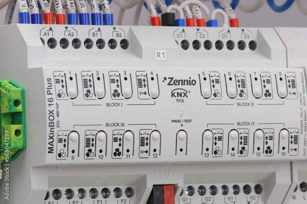 Zennio automation modules with a KNX control bus are installed in an ...