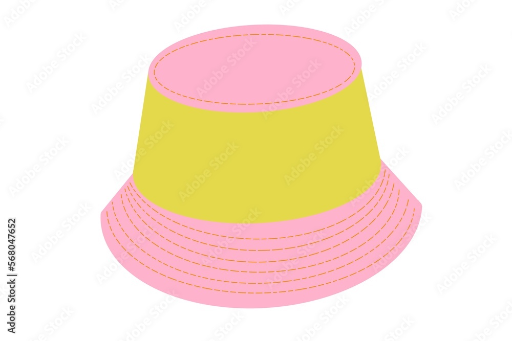 Illustration of pink bucket hat with yellow lemon decoration Illustration of pink bucket hat with yellow lemon decoration