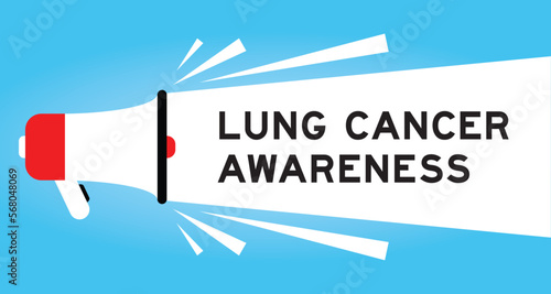 Color megaphone icon with word lung cancer awareness in white banner on blue background