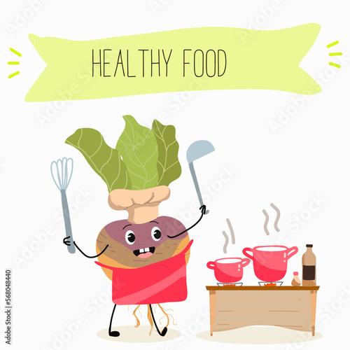 Vector Illustration with funny cartoon characters swede, rutabaga, turnip. Funny and healthy food. Vitamins, cute face food, ingredients, vegetarian, vector cartoon, antioxidant.