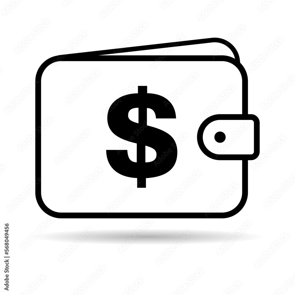 Wallet dollar icon shadow, finance flat symbol, economy deposit cash vector illustration sign Wallet dollar icon shadow, finance flat symbol, economy deposit cash vector illustration sign