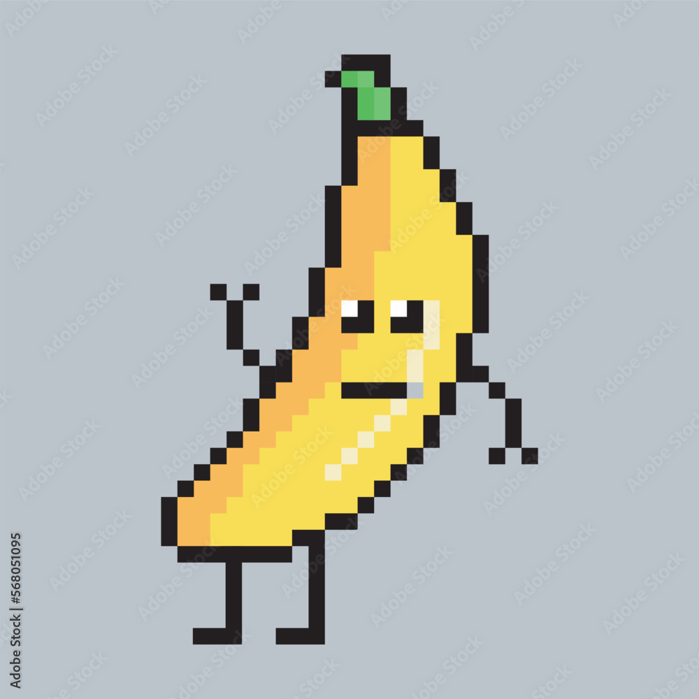 Banana character in pixel art style 