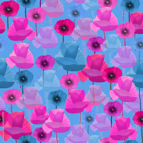 Seamless Wild Poppies Modern Pattern. Colorful Floral Print for Fabrics, Home decor, Banner, Wrapping paper, Packaging