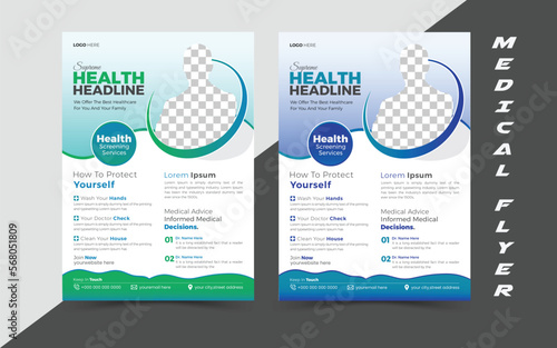 Healthcare Flyer Layout, Corporate business flyer template design, Vector eco flyer, poster, brochure, magazine cover template, Vacation travel brochure flyer design template, vector illustration photo