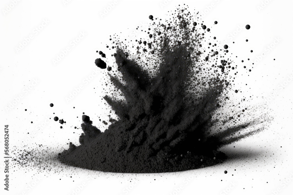 Black coal dust with particles isolated on a textureless white ...