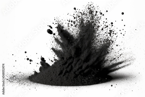Black coal dust with particles isolated on a textureless white background. Generative AI photo