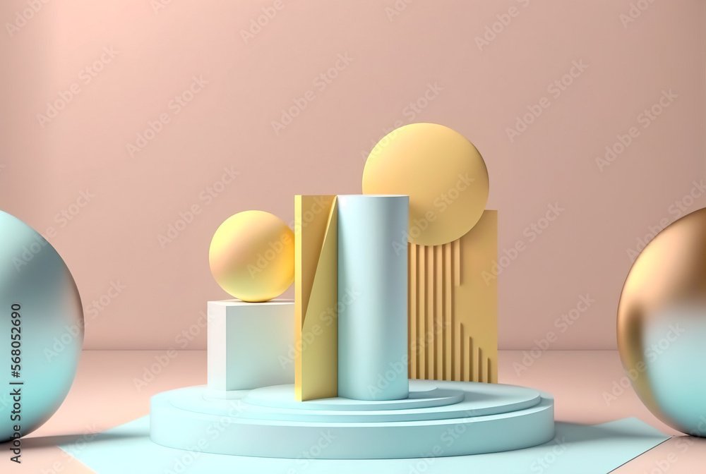 3d render of abstract minimal geometric forms. Glossy luxury podium for product presentation. Generative AI 3d render of abstract minimal geometric forms. Glossy luxury podium for product presentation. Generative AI
