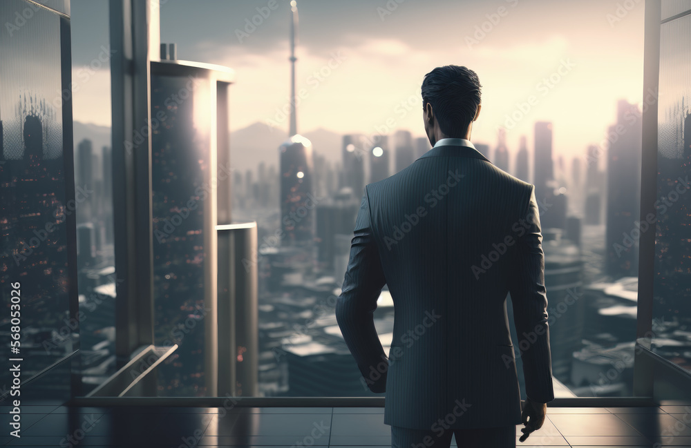 Fototapeta premium Businessman looking at the city