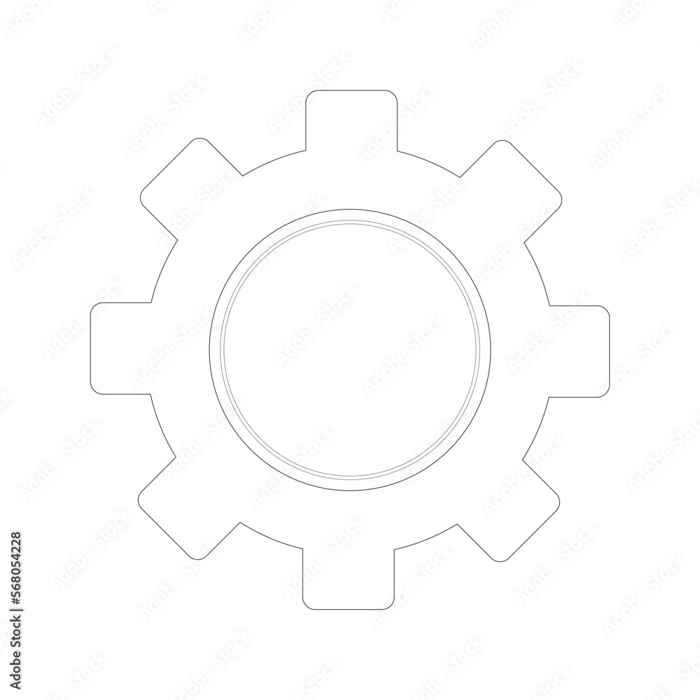 Gear icon simple black line sketchy. Technology concept. Vector illustration flat design isolated on white background.