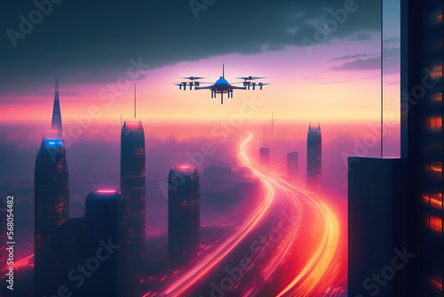 Futuristic city landscape, scifi view of the future with bright color scheme