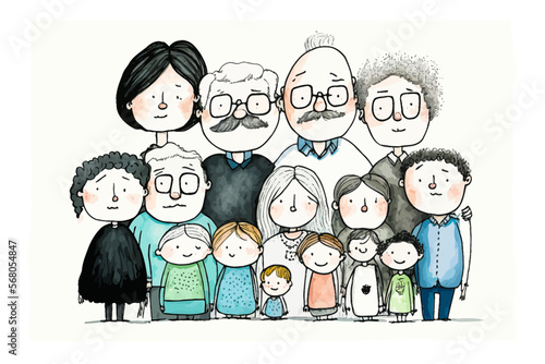 Vector portrait of a large multigenerational family, representing all ages. Ideal illustration to represent diversity and family roots. photo