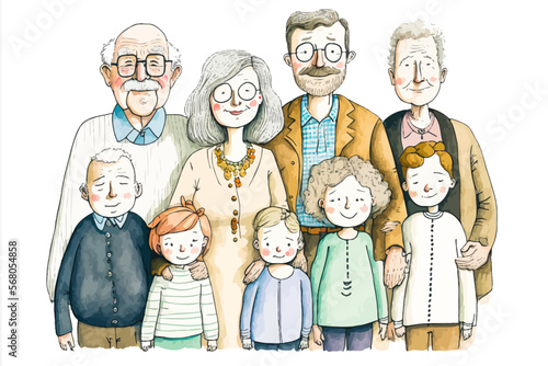 An intergenerational family portrait illustrated in vector. A great offspring for special occasions & graphic projects.