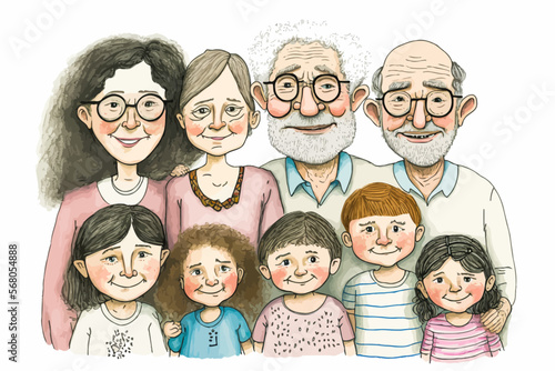 Vector illustration of an Israeli family with generations represented. Growing portrait for a unique emphasis on the importance of family and descendants.