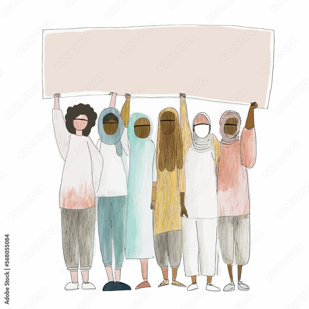 Φωτογραφία Multiethnic women activists and protesters, each with their own sign, advocating for an important minority rights cause