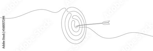 Continuous arrow pattern in the center of the target. Target drawn with one hand. Vector illustration