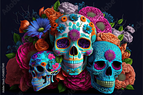 Day of the Dead celebration Sugar Skulls and Flowers
