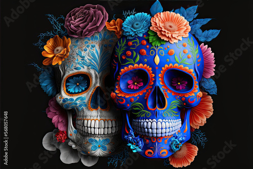 Day of the Dead celebration Sugar Skulls and Flowers