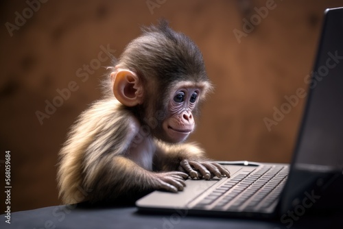 cute baby monkey working on laptop © Eugene Verbitskiy