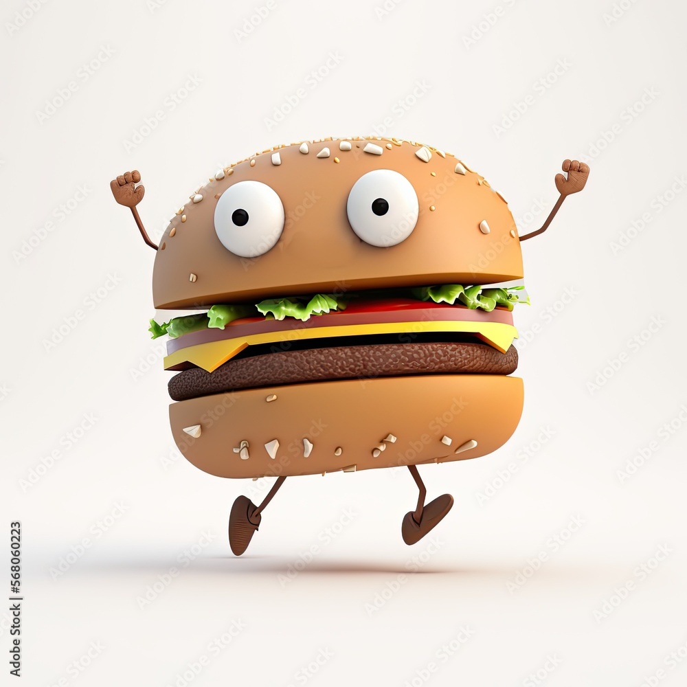 Cute Cartoon Hamburger Character (Generative AI) Stock Illustration