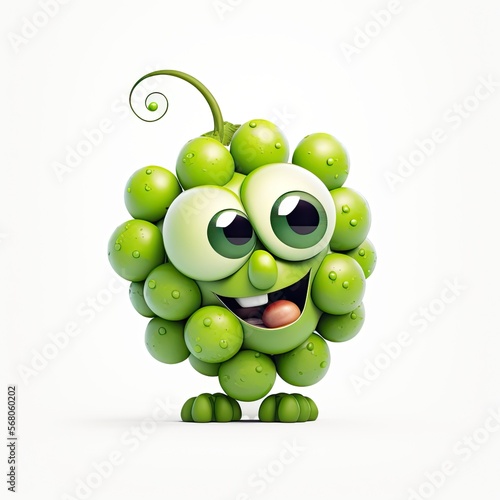 Cute Cartoon Green Grapes Character (Generative AI) photo