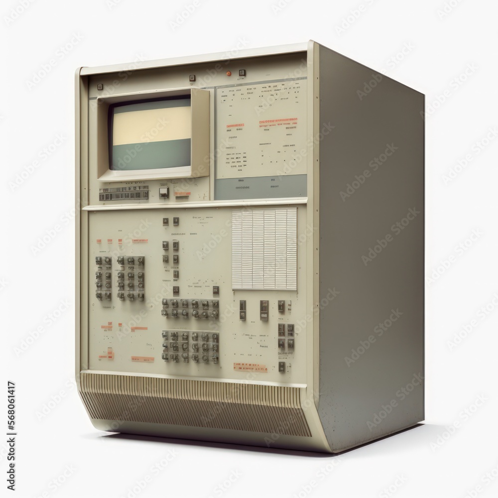Detailed illustration of an outdated retro vintage mainframe computer ...