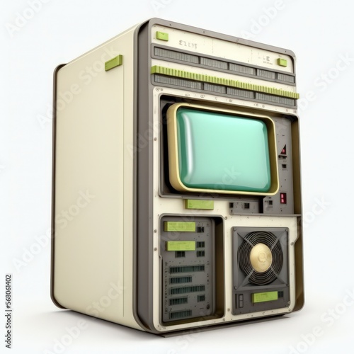 Detailed illustration of an outdated retro vintage mainframe computer isolated on a white background, generative ai photo